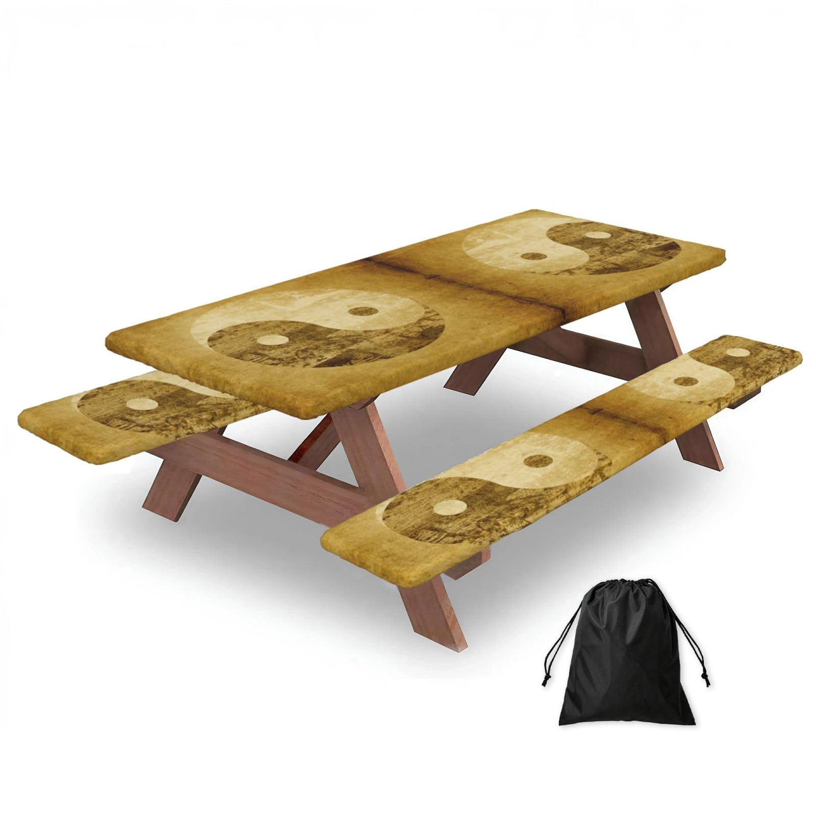 Zyjhyy Black Yin Yang Symbol Print 3 Pack Wipeable Picnic Bench Cover And Table Cover Lightweight Table Cloth For Camping Outdoor
