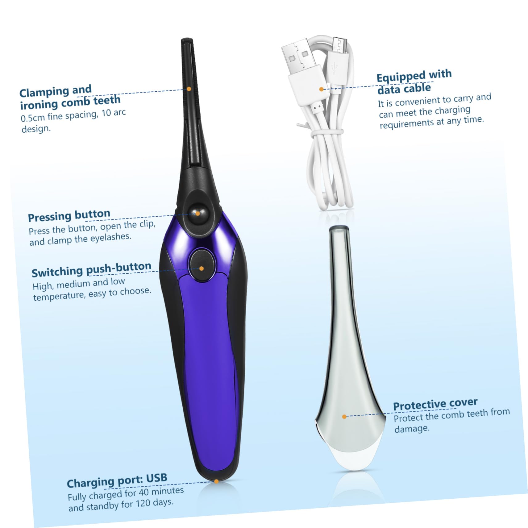 Healeved Power Electric Heat Eyelash Curler Safety Comb Rechargeable and Compact