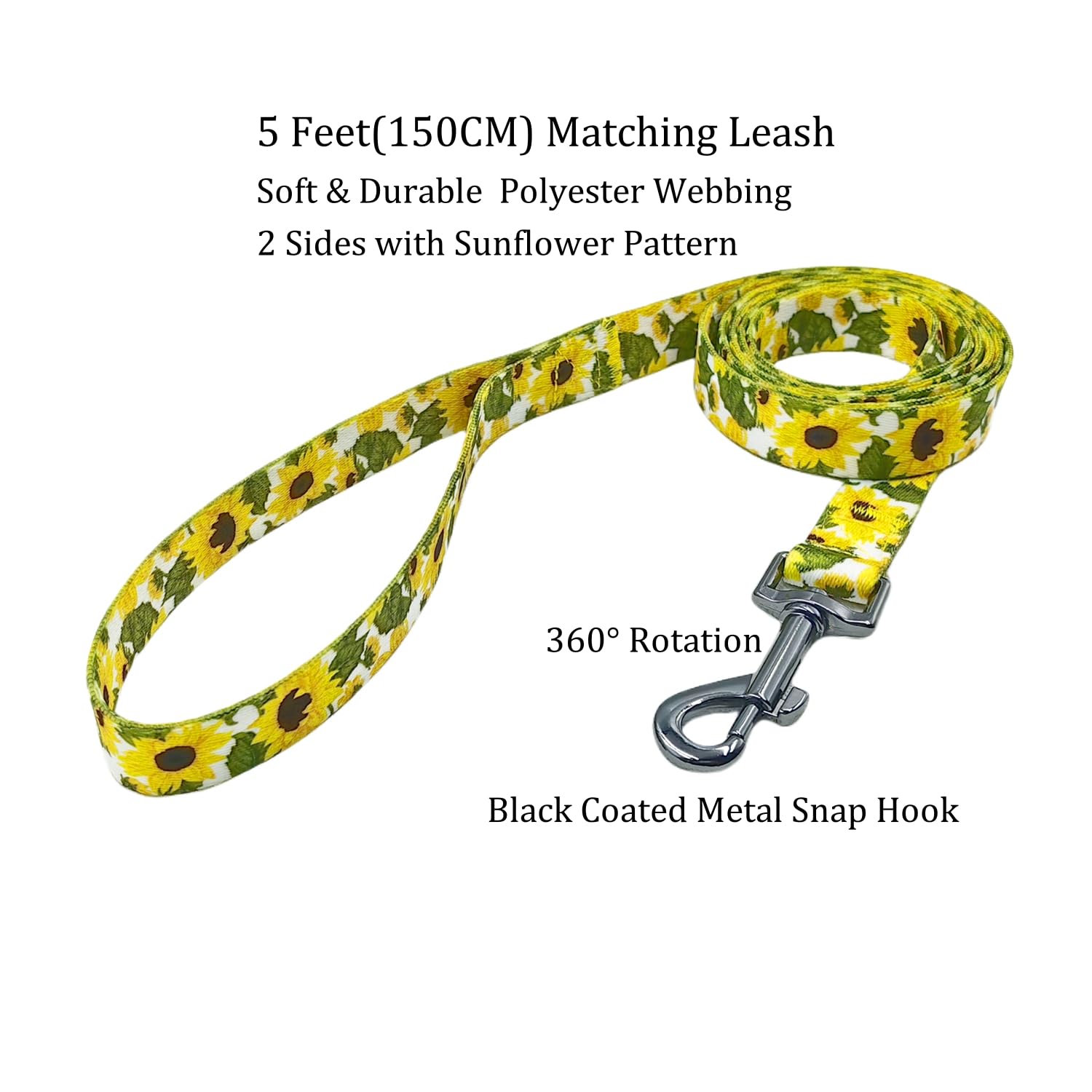 Olahibi Dog Collar and Leash Combo Set, Sunflower Pattern, Polyester Material, 150CM Matching Leash, for Small Dogs.(S,Sunflower) - Image 3