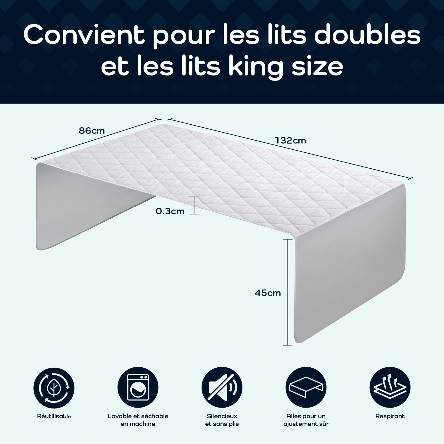 Alèse de lit imperméable à ailettes GuardedSleep | Alèse de lit Lavable de première qualité pour Adultes ou Enfants souffrant d'incontinence | Convient aux Lits Doubles et aux Grands Lits, alese