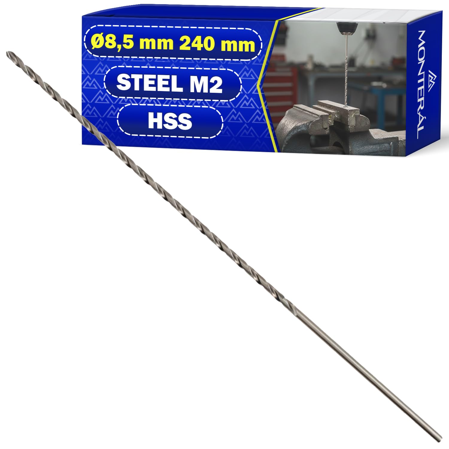 HSS Broca para Metal Duro Largo Ø 8,5 mm 240 mm en Acero Aleado Templado M2 - Broca Metal Duro Puede Usarse para Hierro Acero Metales No Ferrosos - MONTERAL