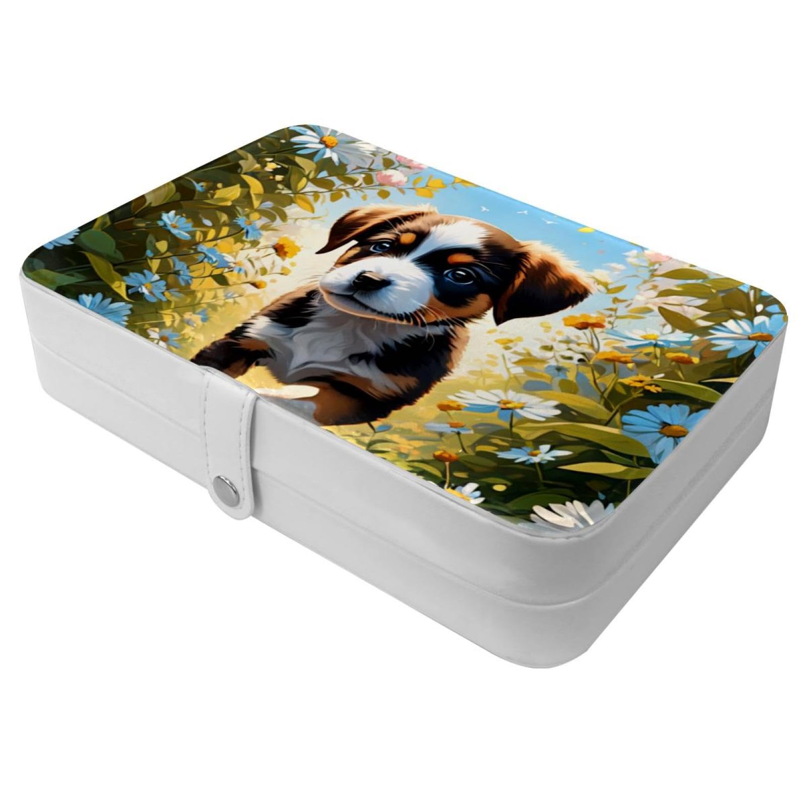 Boîte à bijoux cadeaux de demoiselle d'honneur | Motif de chien mignon et fleur