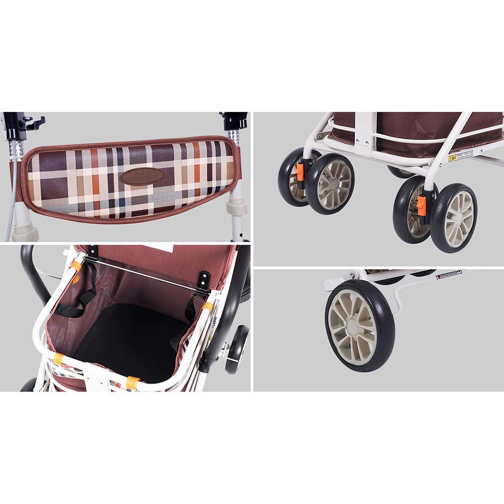 Andador con Ruedas Plegable Ligero de aleación de Aluminio de 4 Ruedas con Asiento y Freno extraíbles, Altura Ajustable