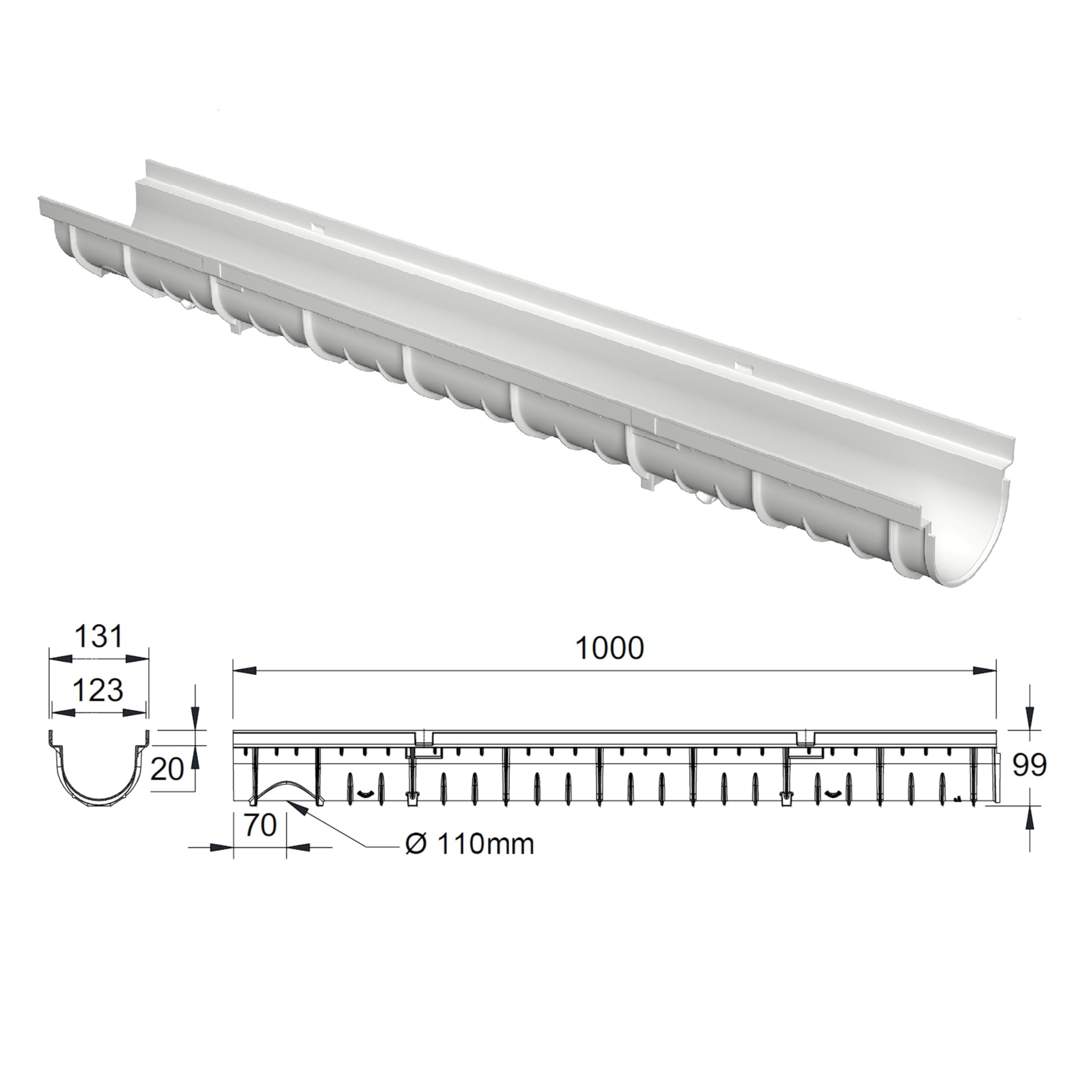 MEA Pack de 6 Caniveaux Extérieurs DECOLINE – Grille en Plastique Recyclé Gris – Drainage Terrasse, Piscine, Jardin – Classe A15 Piéton – Largeur utile 10 cm