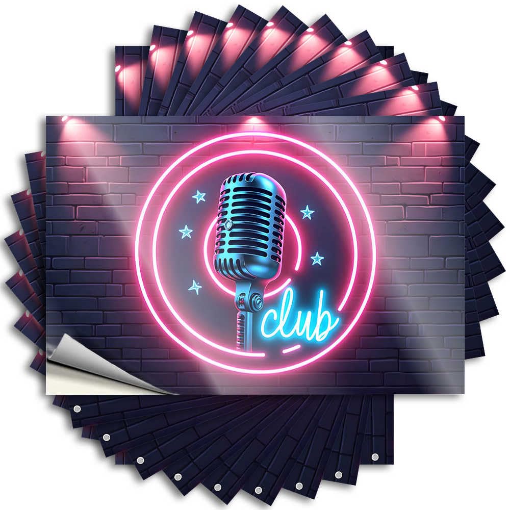Upgrades Narrow Tattoos - Neon Retro Microphone Club Sign On Brick Wall Tumbler Waterproof Vinyl Sticker(8X12CM)