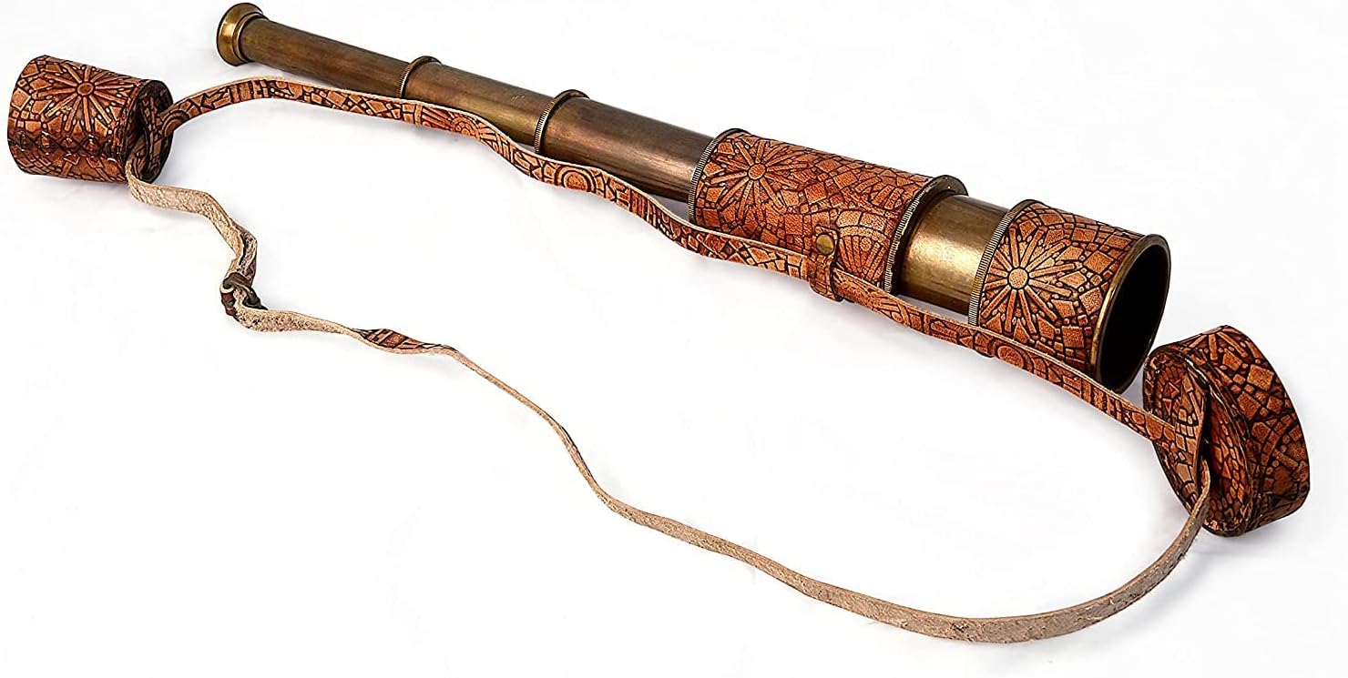 Telescope, Functional Vintage Handcrafted Collapsible Portable Pirate Spyglass with Imprinted Leather Case, Gifting Spyglass for, Travellers, Adventure Enthusiasts, Collectible 16"