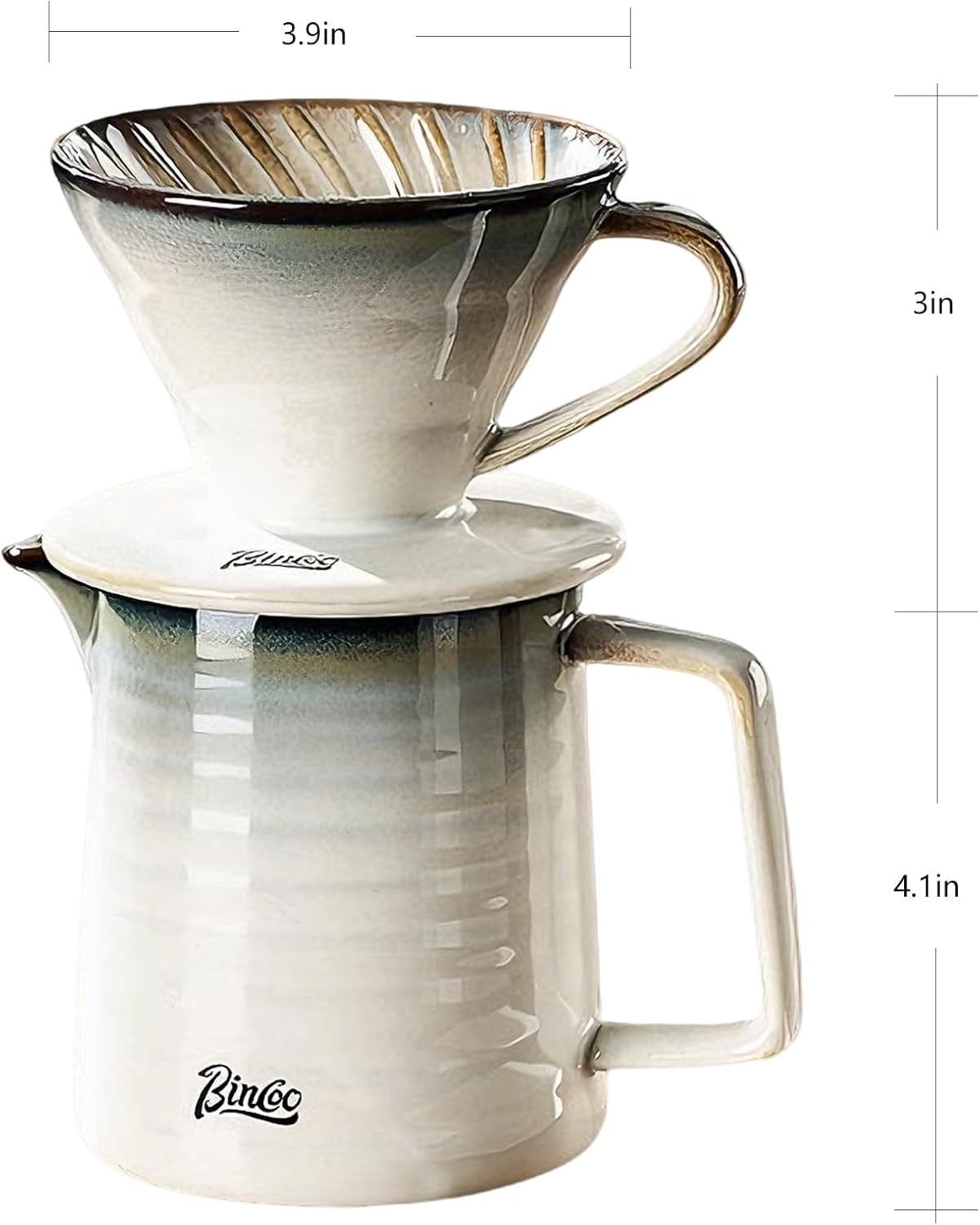 Bincoo Pour Over Coffee Maker&Dripper, Style Cone Filter + 450ml Ceramic Coffee Server, Manual Coffee Brewer Set, Reusable Coffee Filter Holder, Great Gift for Coffee Enthusiasts(Blue)
