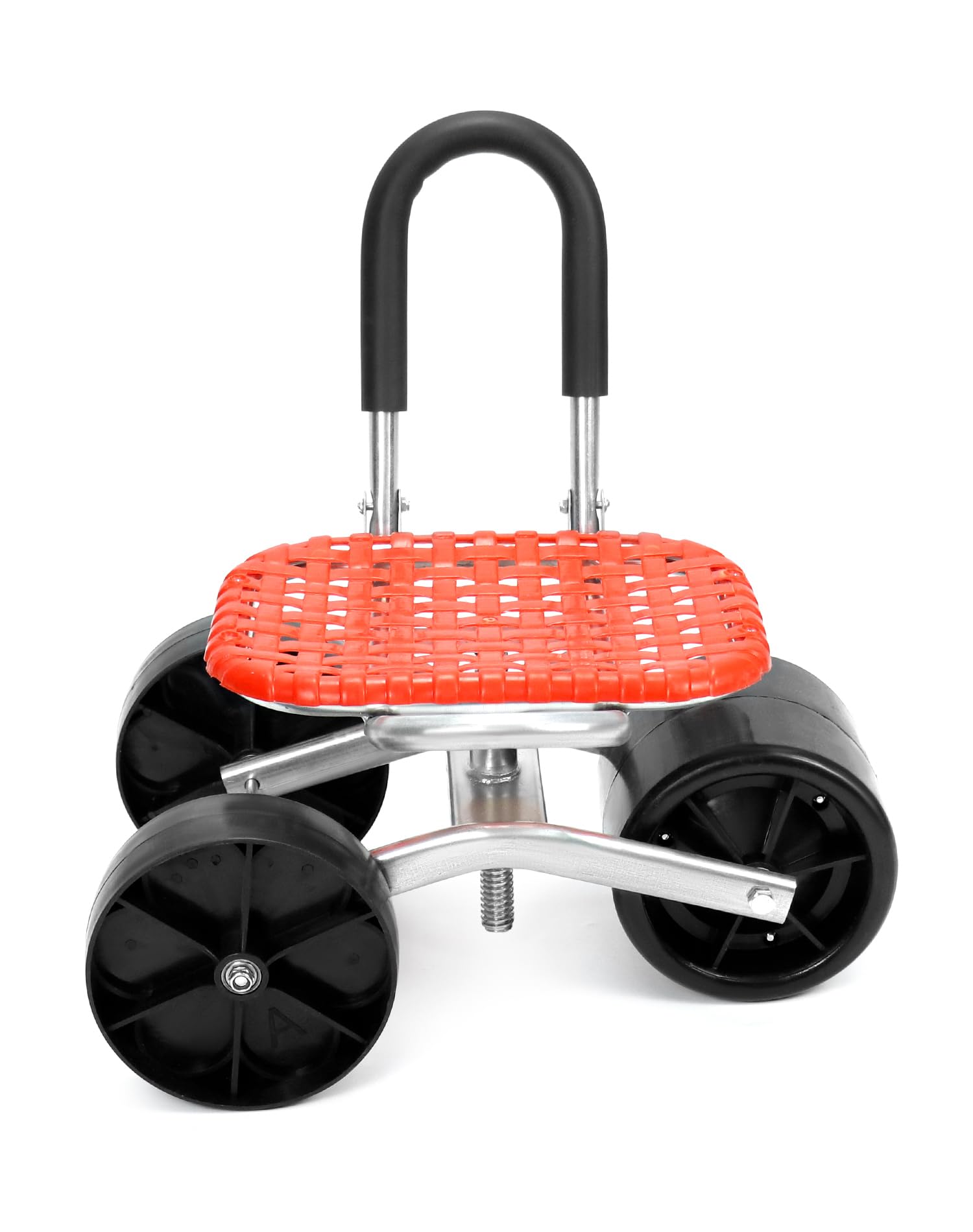 QWORK® Asiento de jardín con Ruedas, Asiento rodante para jardinería, Giratorio 360 °, Rojo, Regulable en Altura, para el hogar y el jardín