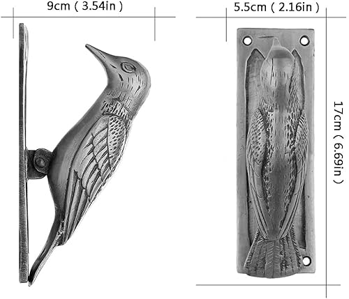 Aldravas de latão Aldrava de porta de pássaro Puxadores de porta da frente (preto 17 * 9 * 5,5 cm)