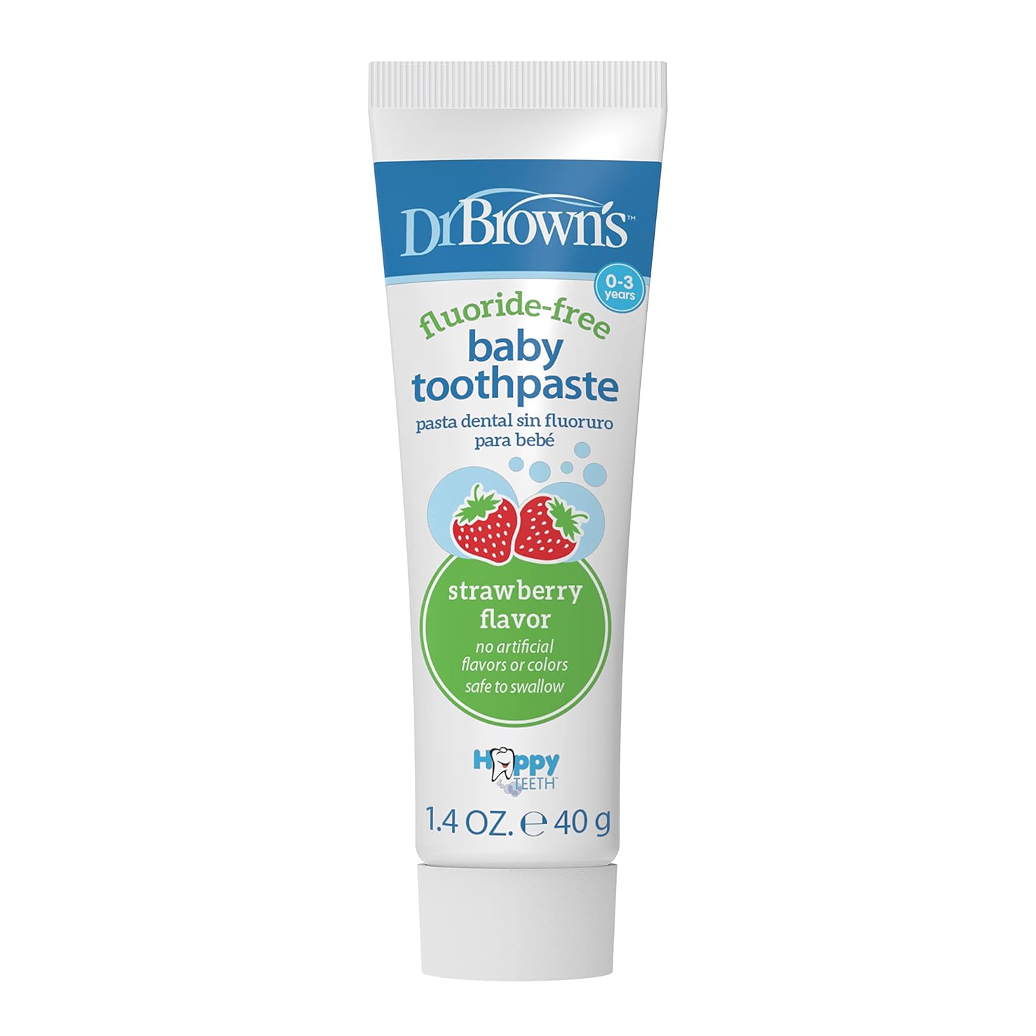 Dr. Brown’s Fluoride-Free Baby Toothpaste, Infant & Toddler Oral Care, Strawberry, 1-Pack, 1.4oz/40g, 0-3 years Strawberry 1.4 Ounce (Pack of 1)