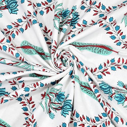 Image of BLOCKS OF INDIA Hand Block /Batik Print Rectangular Table Cloth for 6 Seater Dining Table (60 Inch X 90 Inch)(Turquoise Patti)