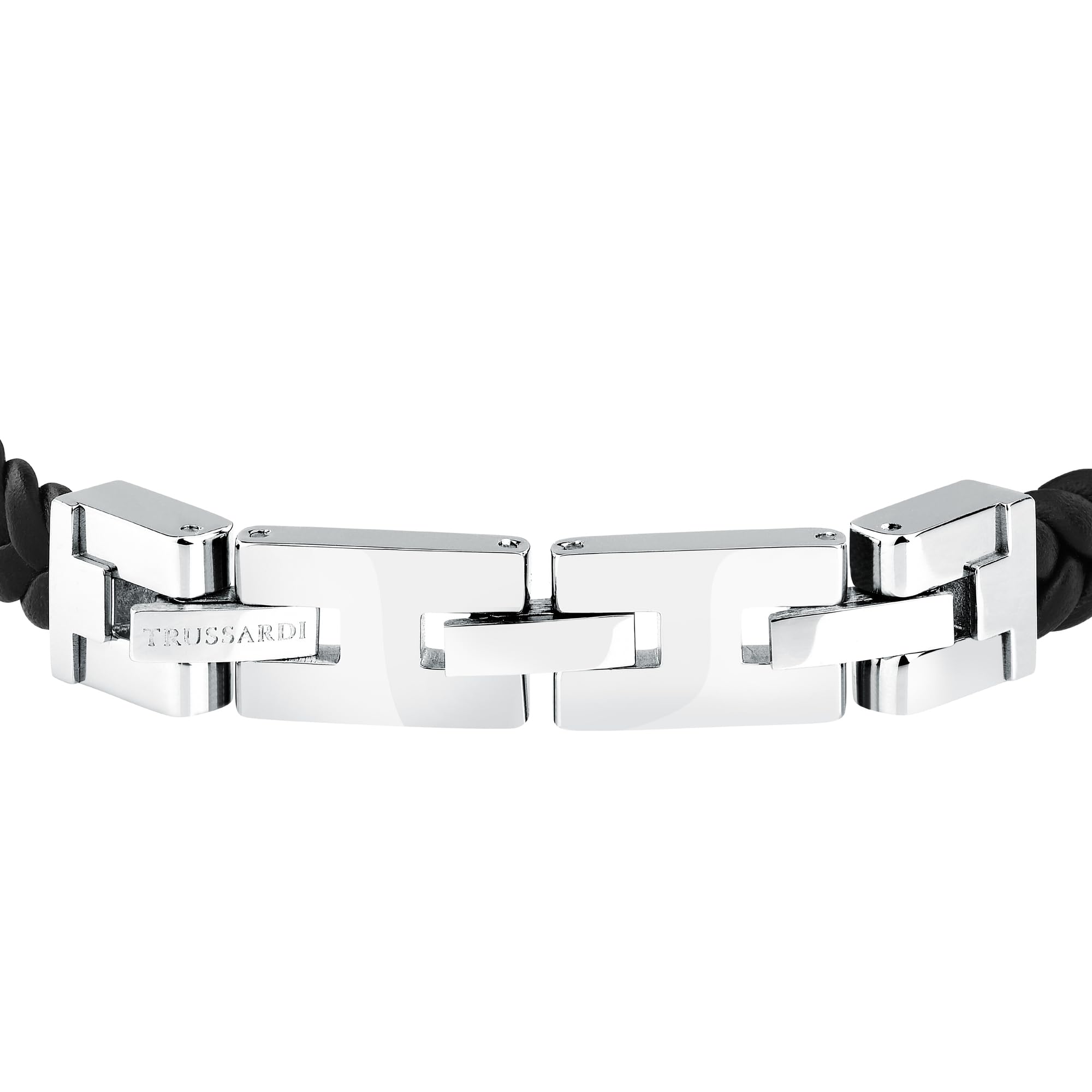 TRUSSARDI Bracciale Uomo in Acciaio, Pelle naturale Intrecciata, Collezione T-LEATHER