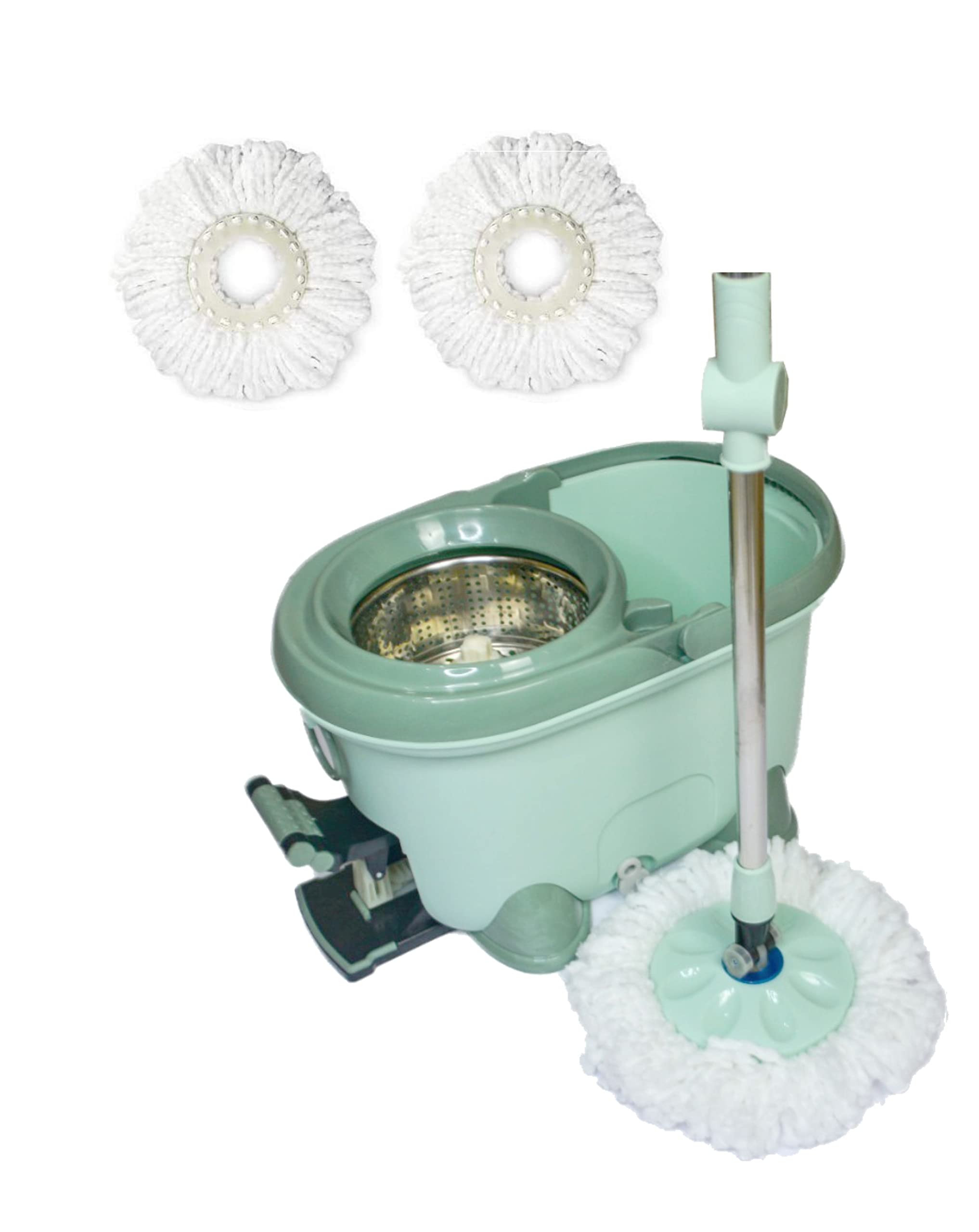 VALENSIA 360 Spin Complete Mop Set with Foot Pedal Bucket And 5 Microfiber Heads Plus for Floor Cleaning (Green)