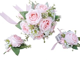 Bride Bouquet Wrist Corsage and Groom Boutonniere Set