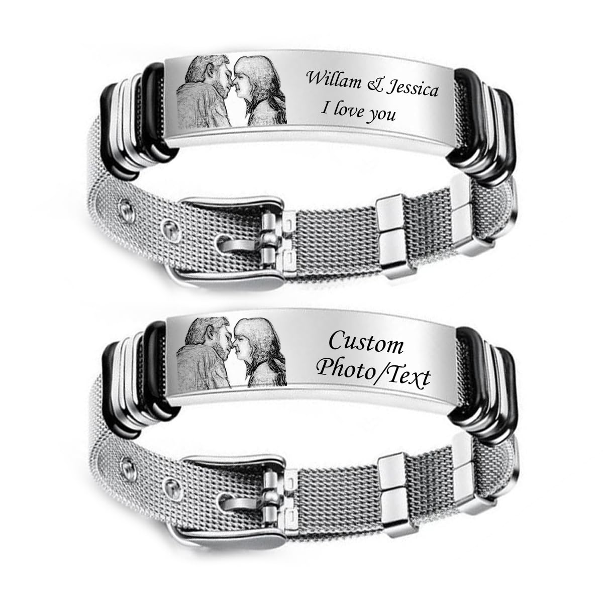 Customize Picture Bracelet Personalized Photo Couple Bracelets ID Link Chain for Men His and Hers Text Engraved for Women bf and gf Custom Friendship Gift Memorial Wristband