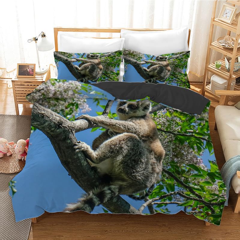 Housse de Couette Singes Bleus : Parure Lit Enfant Anti-Plis