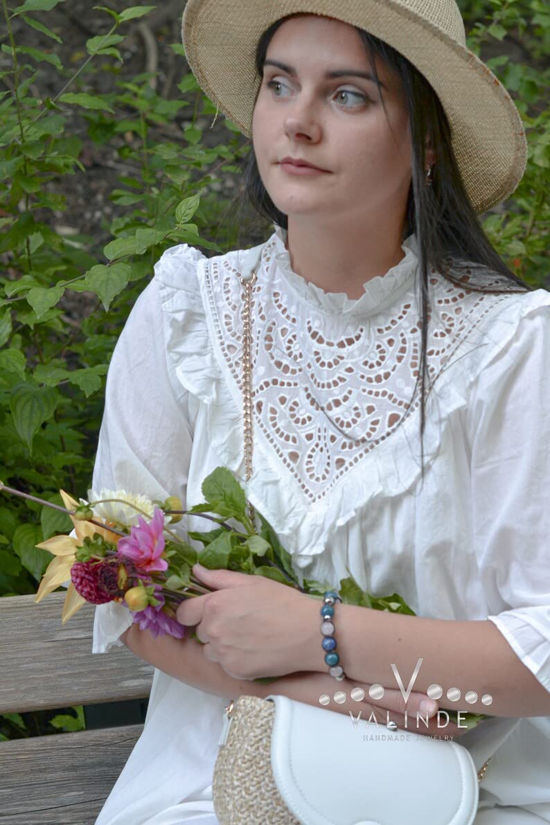 Damen Edelstein Armband | Armband für Frau mit Edelsteinen | Apatit Rosenquarz Kyanit Hämatit | Makramee Bracelet | Geschenk für Frau| Handgemacht | LIMITED EDITION