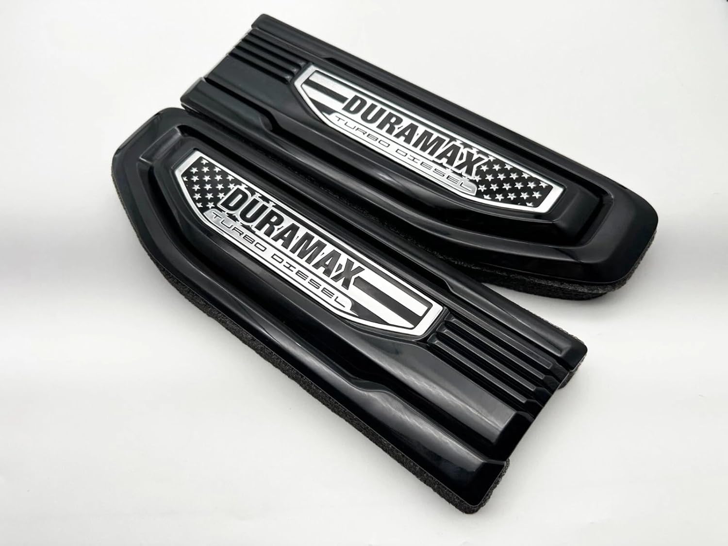 Pair New Custom Driver Passenger Side Badge Vent Flag Emblems Compatible with 2019-2025 Sierra 1500 Dura-max 86532094 (Black line)