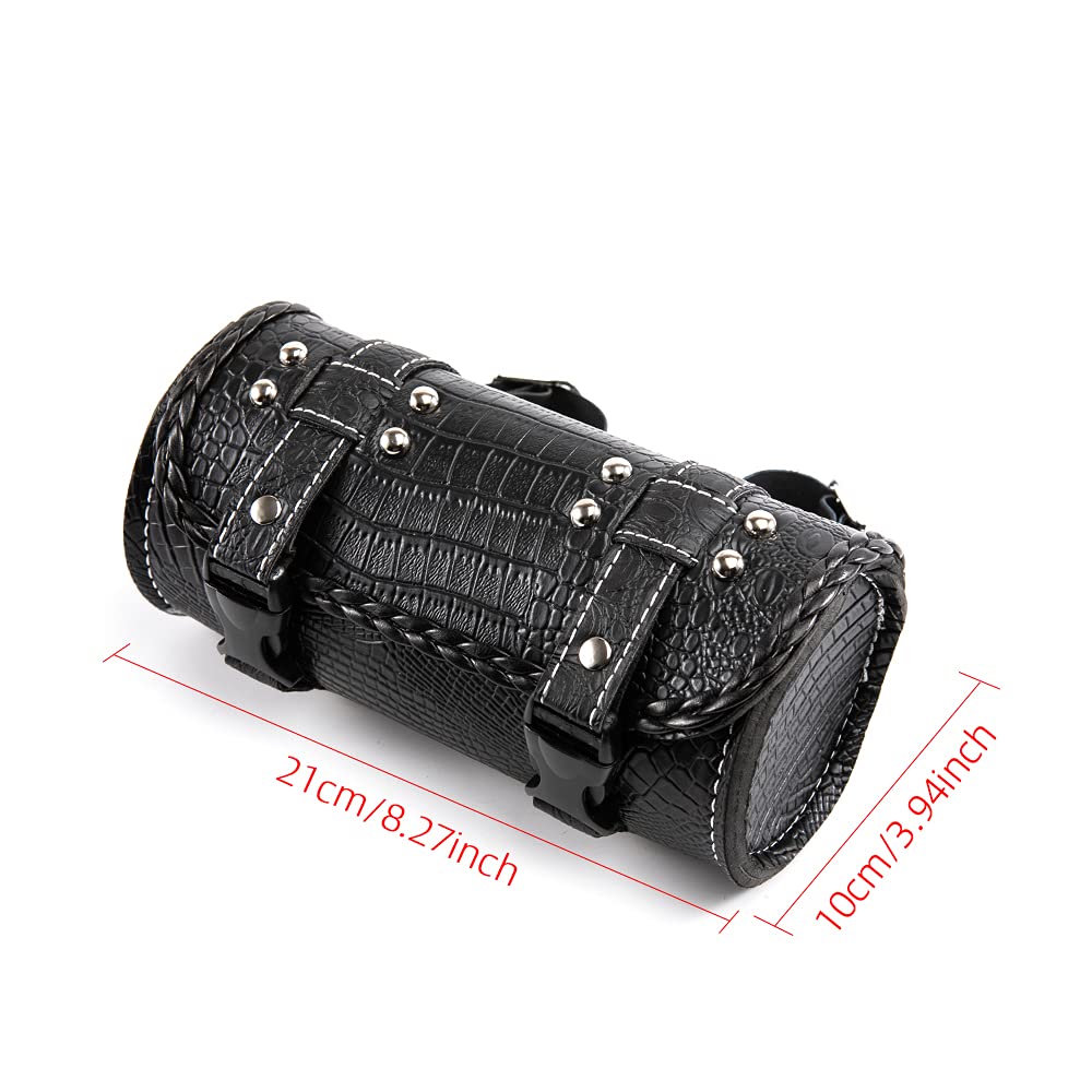 Bolsa de Herramientas para Manillar de Moto Universal con Cierre rápido de Piel sintética de cocodrilo, Bolsa de Herramientas Impermeable con 2 Correas de fijación