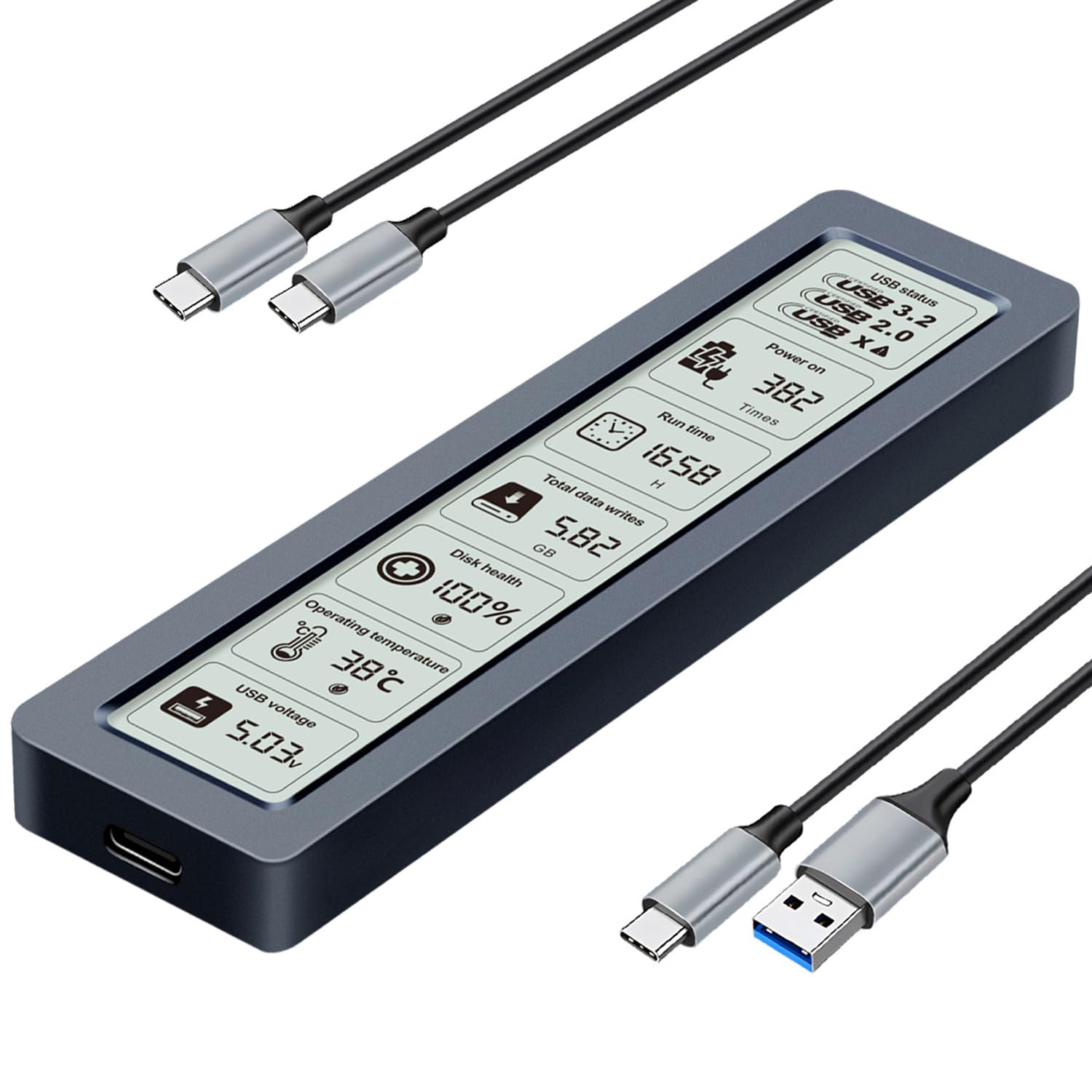 Smart M.2 NVMe SSD Enclosure, Large LCD, Intelligent Detection, Prevents Write Data Loss,…