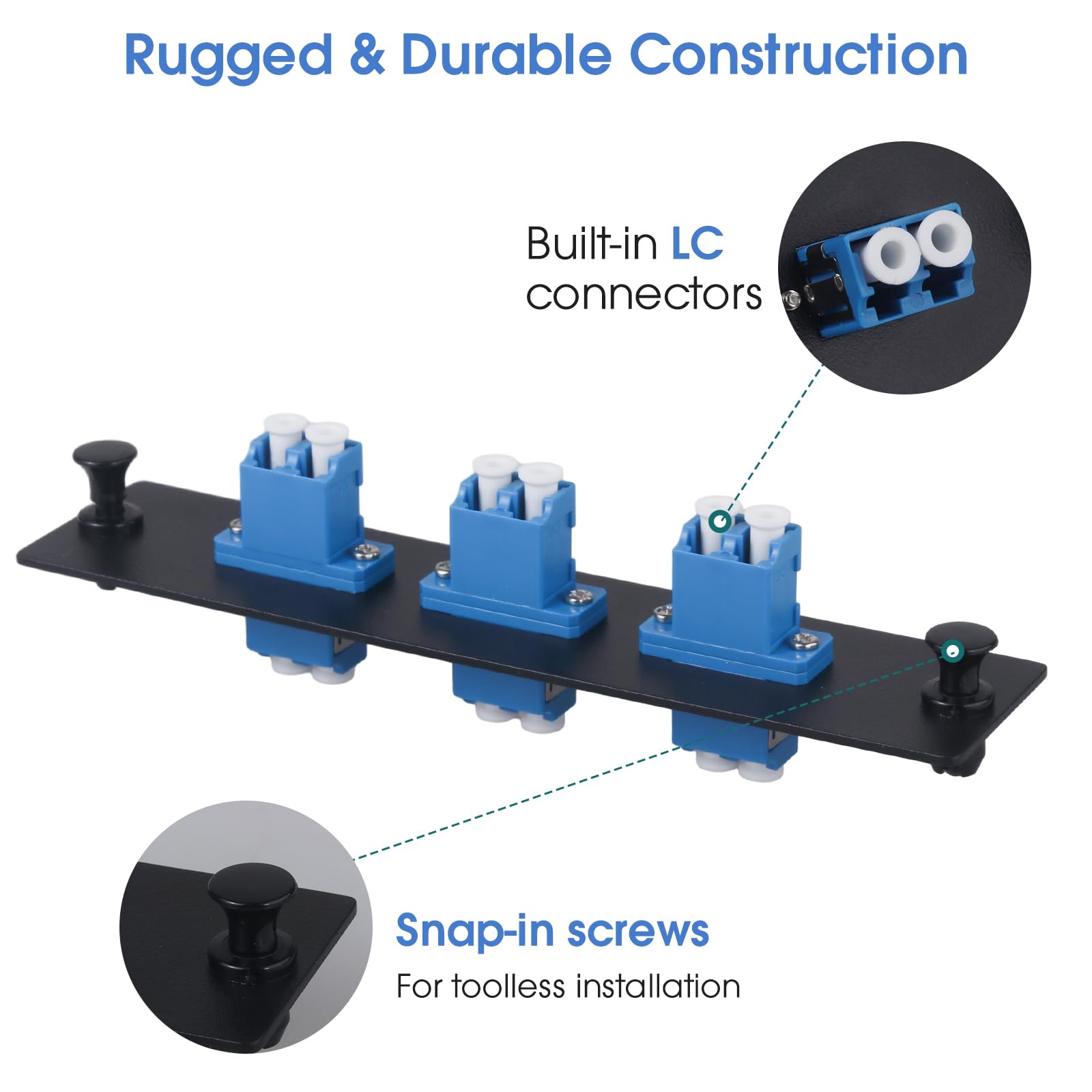 Lot de 3 panneaux de brassage en fibre duplex LC/UPC avec adaptateurs LC duplex monomode bleu, 6 ports de fibre