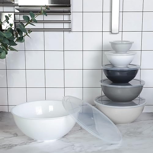 Miniatura 5 de BoxedHome Tazón redondo de plástico sin BPA con tapas, paquete de 12 tazones anidables con tapas, aptos para microondas y lavavajillas, cuencos de