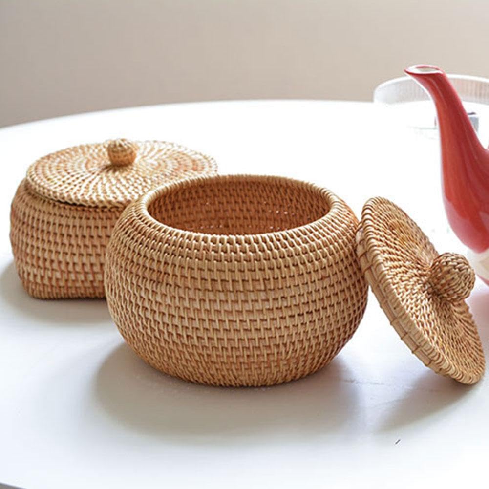 Plateau En Rotin Tressé Main Avec Couvercle - Rangement Déco Cuisine
