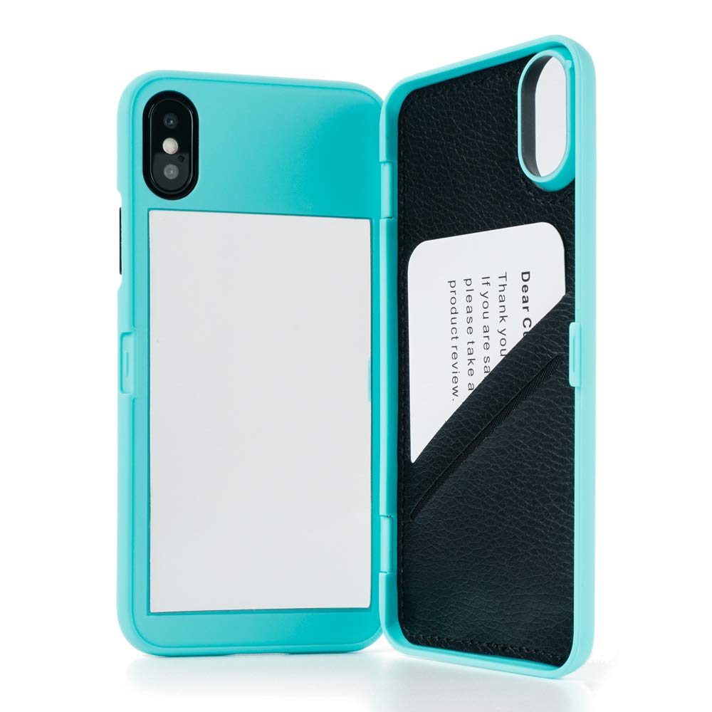 for iPhone Xs Case,Wallet Case with Credit Card Holder & Hidden Mirror Cover for iPhone X XS - Teal