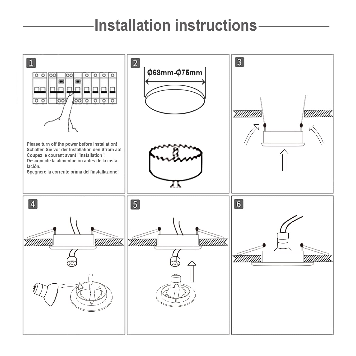 5W IP65 Impermeabile LED da Incasso a Downlight, 230V Bianco Caldo 3000K 430LM, Adatto per Faretti da Bagno e Cucina (Incluse Lampadine GU10) Cut-Out 68mm, Set di 4