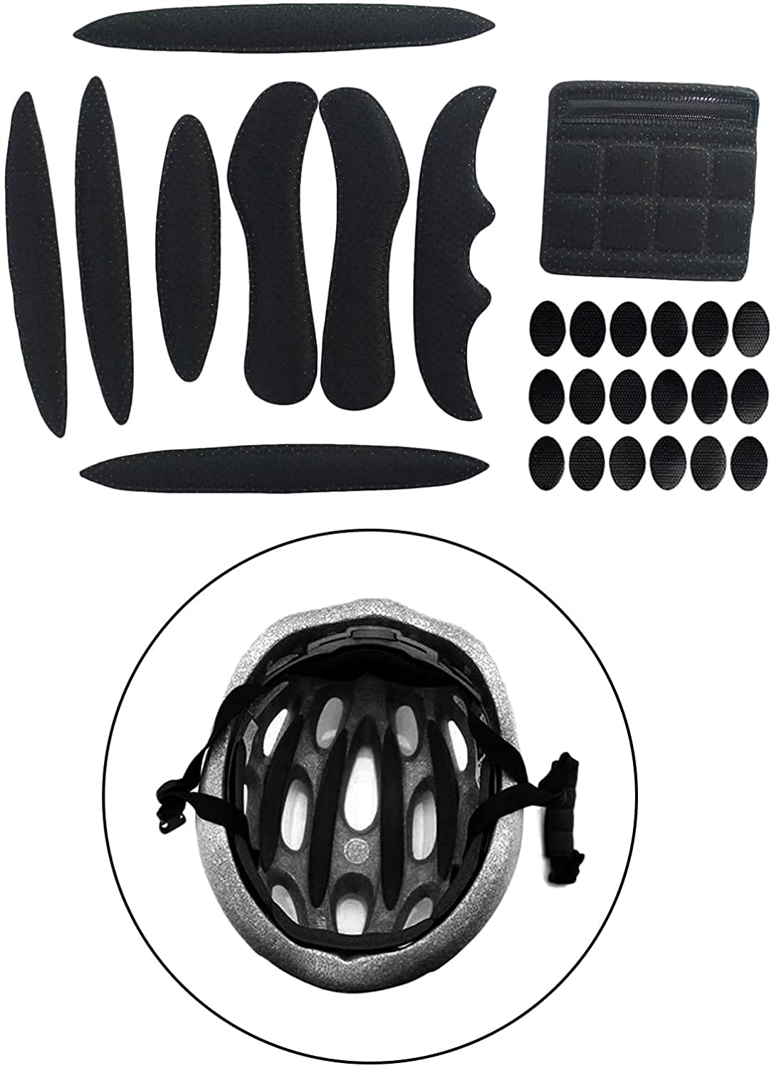 Generico 27pcs Casco della Bici Imbottitura Kit Universale Bicicletta Casco del Motociclo di Ricambio Schiuma Pads Set Spugna Liner Chin Strap Pad - NeroProfessionale e alla Moda