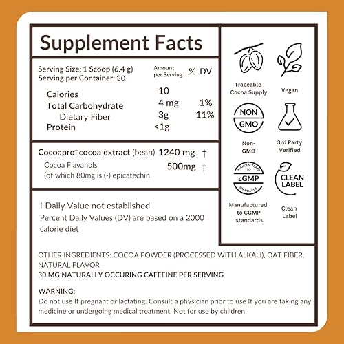 Miniatura 10 de CocoaVia Cardio Health Cacao en polvo, 60 porciones, 500 mg de flavanoles de cacao, ayuda a la salud del corazón, aumenta el óxido nítrico, mejora