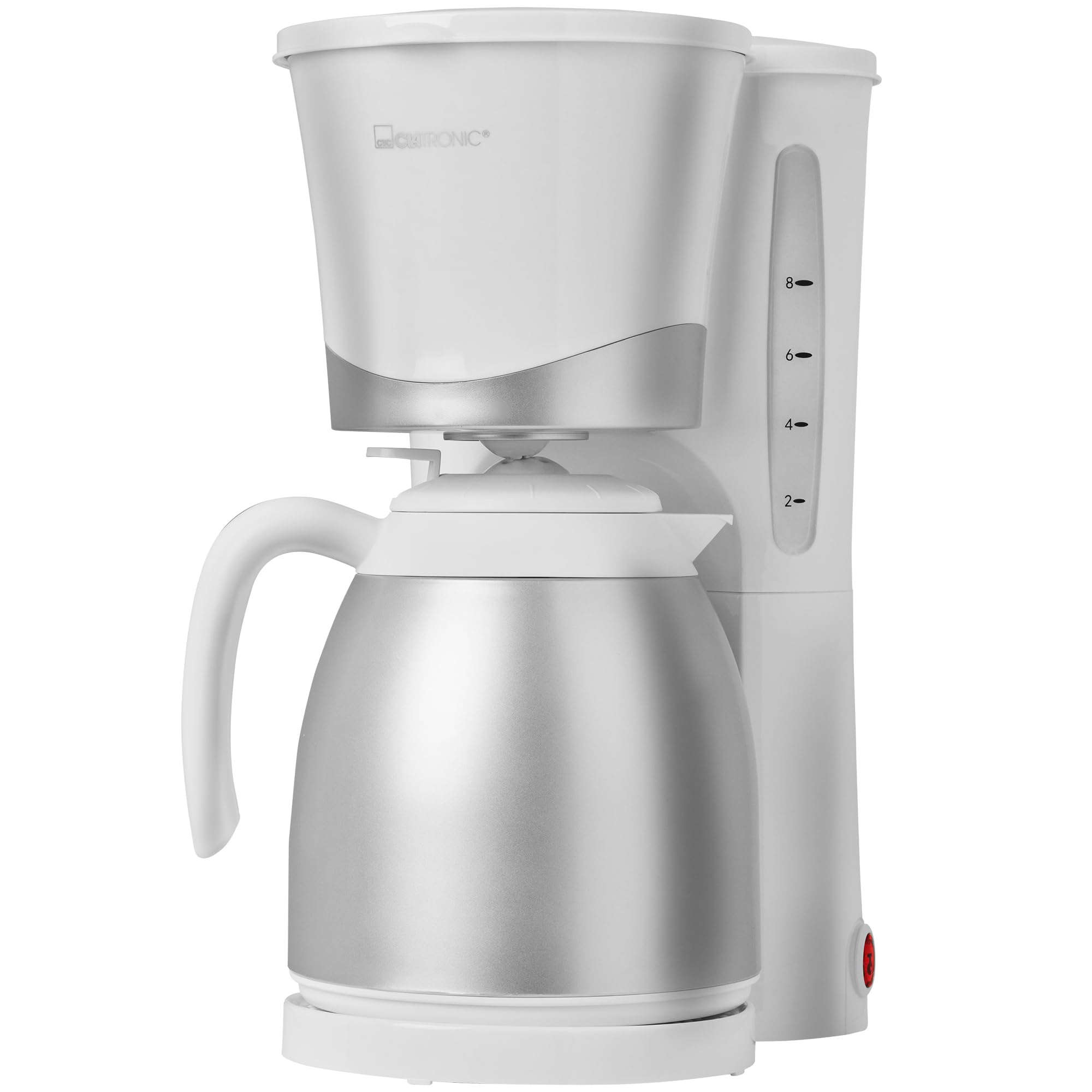 Clatronic KA 3327 - Cafetera eléctrica de goteo automática con jarra termo, máquina café de filtro capacidad 8 a 10 tazas, 1 litro, función de mantenedora calor, 870 W, color blanca