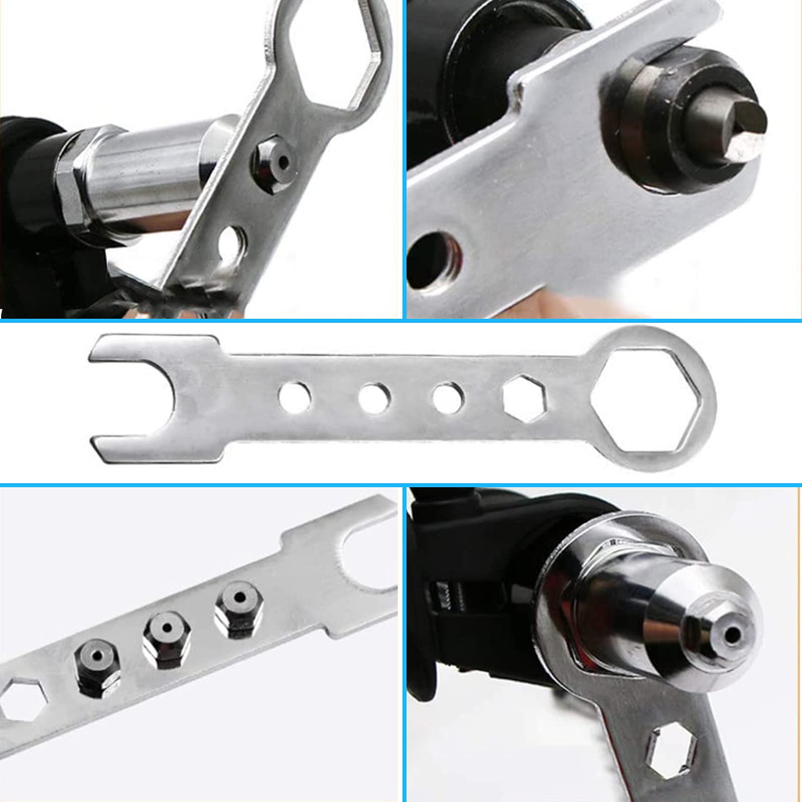 Adaptador de pistola de remachar eléctrico adaptador de taladro para remachar, herramienta de tuerca de inserción de remachadora con cabezal de remache de diámetro 2.4/3.2/4.0/4,8 mm