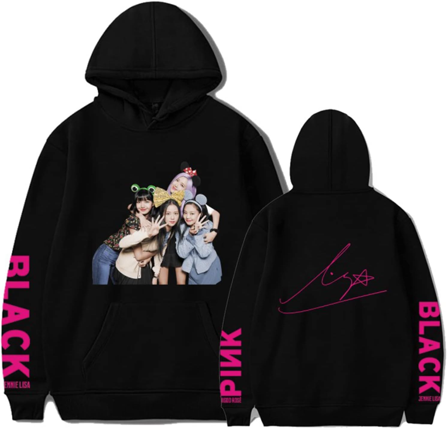 Allfwin Blackpink Hoodie Lisa Jennie Jisoo Rosé Autographed Kpop Long Sleeve Printing Hooded Sport Sweatshirt Jacket Pullover Sweater