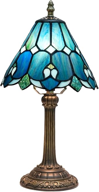 Tiffany Lamp Stained Glass lamp Small Bedside Table Lamps for Living Room Bedroom Dorm Kitchen Home Decor Festival Birthday Gift,Blue Table lamp [Energy Class F]