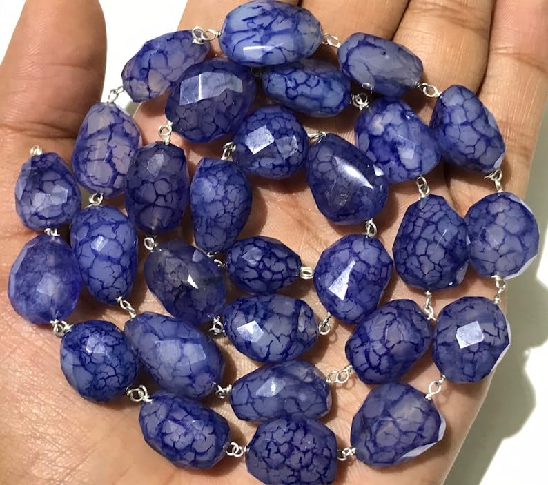 Perles à facettes en calcédoine bleue naturelle de 11 x 12 à 16 x 19 mm de long pour fabrication de bijoux pour collier et bracelet