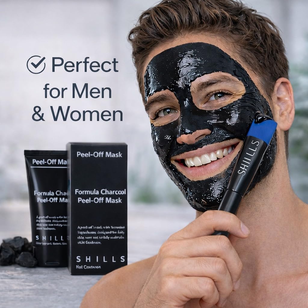SHILLS Charcoal Mask for Men, 1 Bottle (1.69 fl. oz) and a Brush Set - Image 3