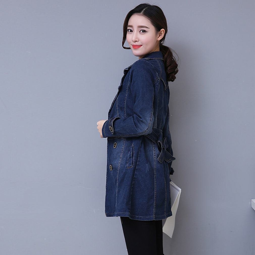 GZ Chaqueta de Mezclilla Delgada Chaqueta de Cuello Largo Traje Cruzado Femenino