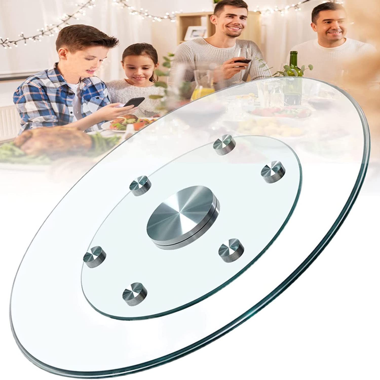 Giradischi per Tavolo in Vetro, Giradischi Pigro con Cuscinetto in Lega di Alluminio Liscio e Silenzioso, Vassoio da Portata Rotante Rotondo da Tavolo, per Cucina, Sala da Pranzo, Feste, Mat