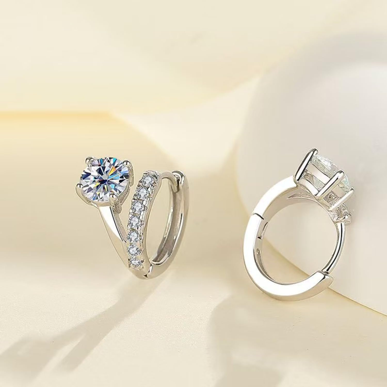 S925 Sterling Silver 0.5/1ct Diamond Hoop Earrings for Women,Arc Radiant Cut D-Color VVS1,Delicate Gift for Her Special Occasion - Image 4