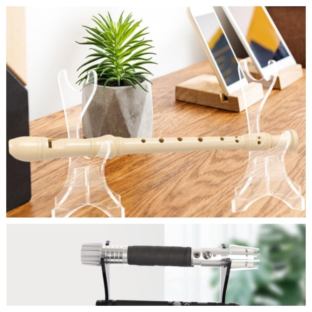 Lot de 2 supports de flûte à bec en acrylique transparent pour flûtes à bec et flûtes en bambou - Design vertical peu encombrant - Support stable pour bureau et maison