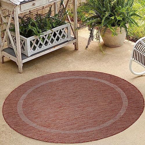 HomebyHome Roter Outdoor Teppich Sisal Optik 120cm