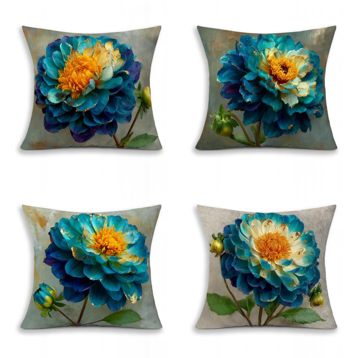 Kwiatowe poszewki na poduszki, sofa, roślina dekoracyjna poszewka na poduszkę 60 x 60 cm, zestaw 4, kwadratowa miękka poszewka na poduszkę z niewidocznym zamkiem błyskawicznym, dekoracyjna na sofę i