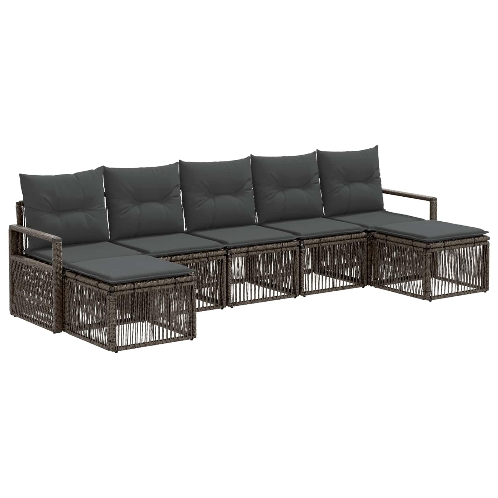 Set di 7 divani da giardino in rattan grigio per terrazza | Salotto angolare modulare per terrazza e giardino con robusto telaio in acciaio e rivestimenti imbottiti lavabili.