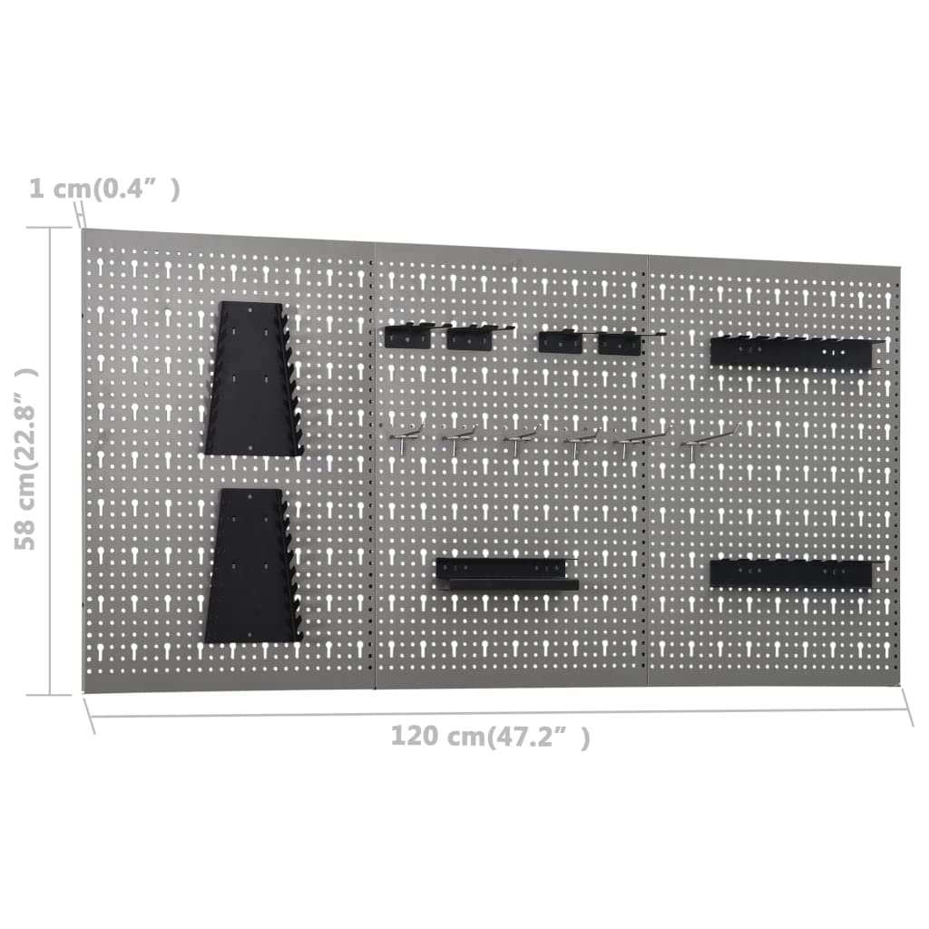 Set di banco da lavoro con 3 pareti per attrezzi, in acciaio e legno, 120 x 60 x 85 cm, portata 500 kg, con 2 cassetti con cuscinetti a sfera, armadio con ante, officina, garage