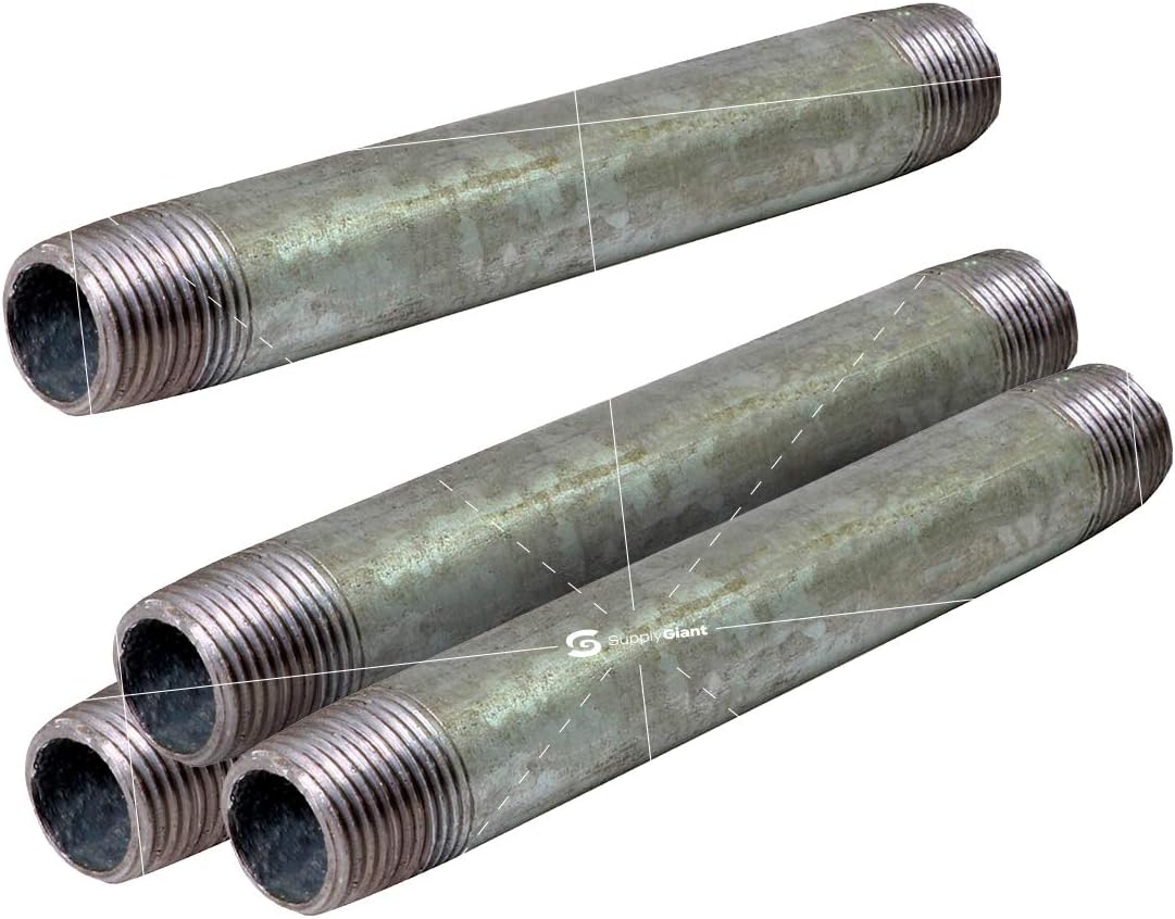 Hоt Dеаlѕ Supply Giant OQHM1590-4 Pre Cut Industrial Steel Nipple Malleable Connectors, Used To Build Vintage Furniture, Threaded Pipes and Fittings, 1-1/2'' x 9, Galvanized (Pack of 4), 1-1/2 x 9