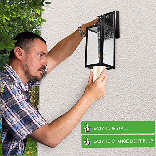 2-Pack 14'' Dusk to Dawn Outdoor Wall Light Fixtures, Exterior Lighting Fixtures Wall Mount, Waterproof Porch Lights Outdoor Wall Sconces Lanterns, Black Outside Lights for House Front Door Garage by VerRon - Image 7