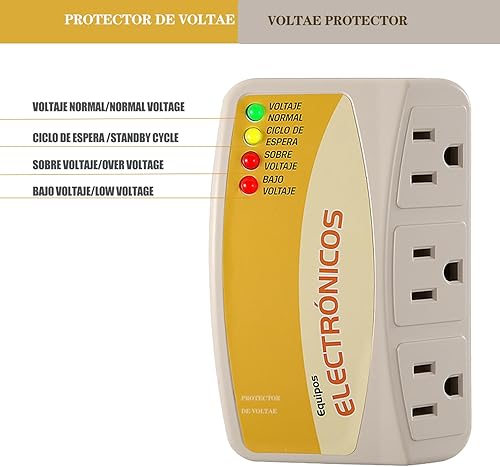 Miniatura 2 de Paquete de 2 protectores de sobretensión electrónicos de voltaje para refrigerador, altavoz, TV, consola de videojuegos, impresoras, 3 tomacorrientes