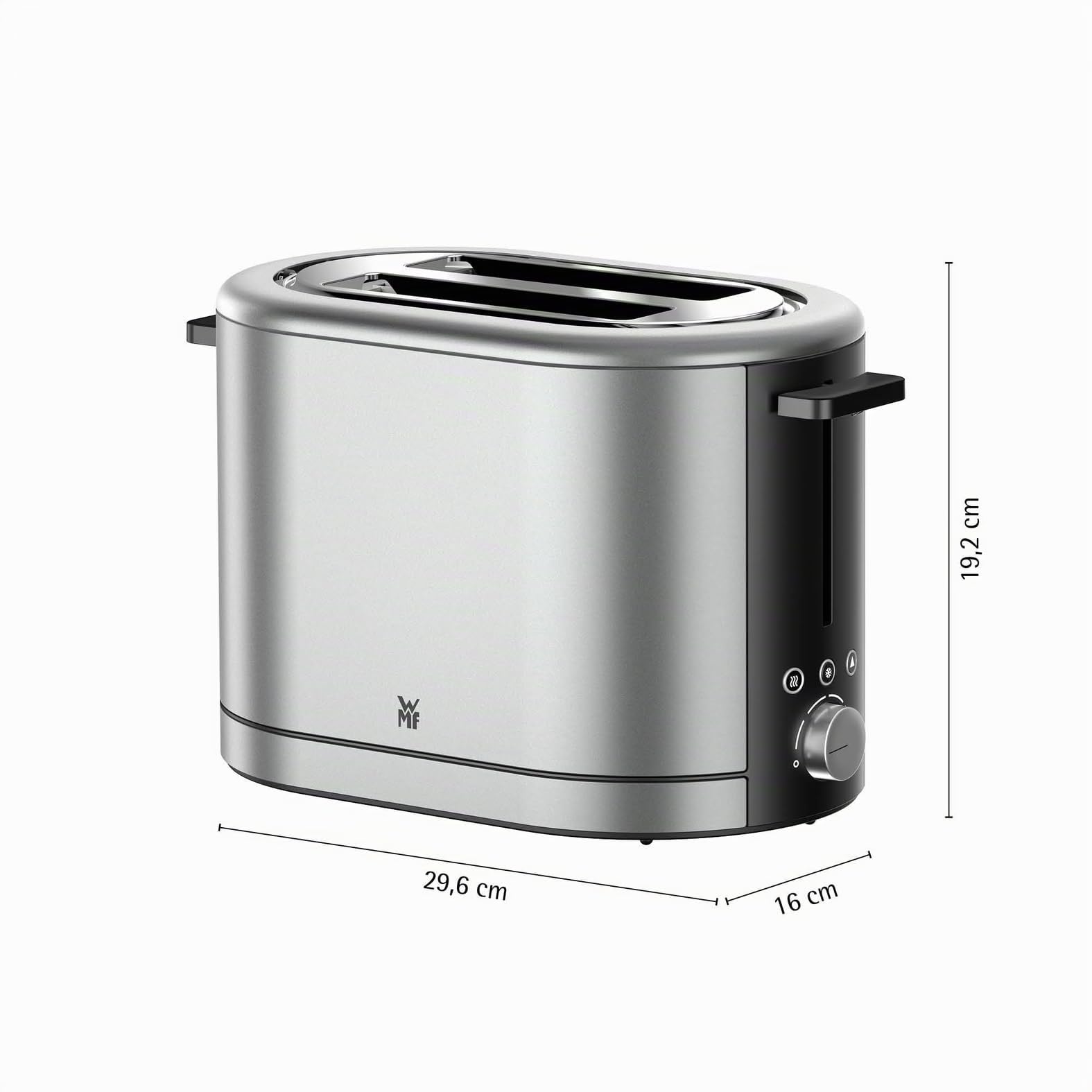 WMF Lono Silk - Tostadora 2 rebanadas, acero inoxidable, doble ranura ancha con calentador de pan, 7 niveles de tostado, funciones LED, bandeja recogemigas, revestimiento antihuellas, 900 W
