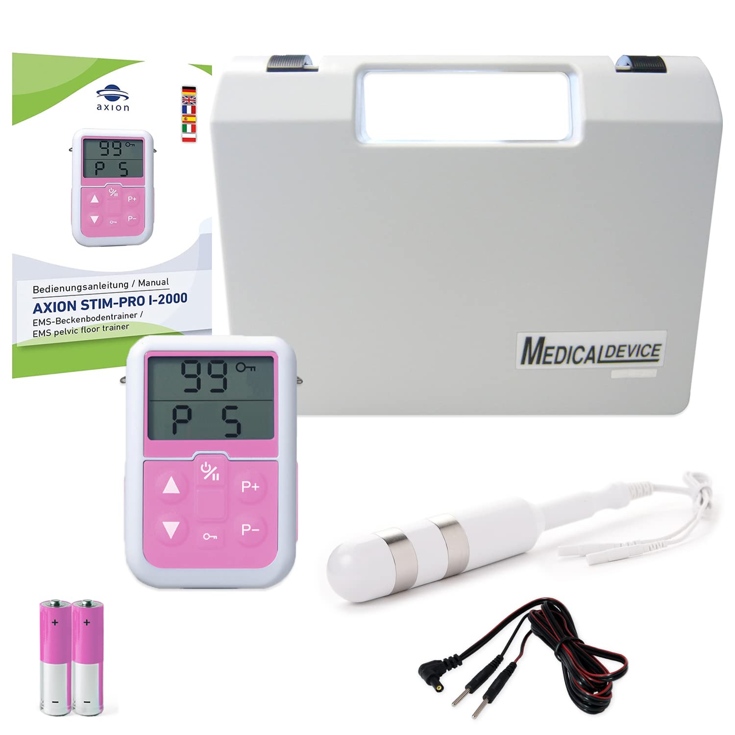 Electroestimulador EMS de suelo pélvico axion® I-2000 para mujeres | Con sonda para incontinencia y control de vejiga | 5 programas | Dispositivo sanitario certificado